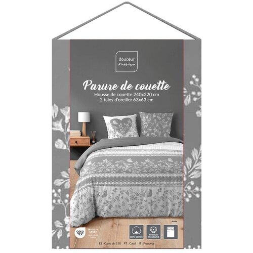 Douceur d int&amp;eacute;rieur Bela/siva 3-delna bombažna posteljnina za zakonsko posteljo/podalj&amp;scaron;ana 240x220 cm Annie &amp;ndash; Slike