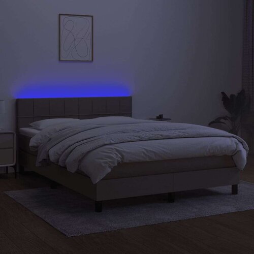  Box spring s madracem LED smeđesivi 140x190 cm tkanina Slike