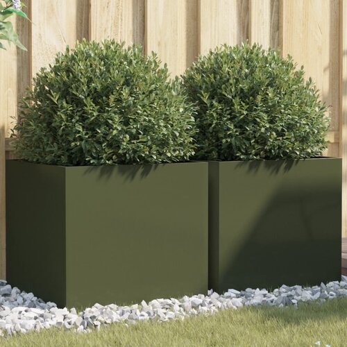 VidaXL Cvetlično korito 2 kosa olivno zeleno 49x47x46 cm valjano jeklo Slike