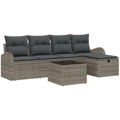 vidaXL 6-delna vrtna sedežna garnitura z blazinami siva Poly Ratan, 2-sedežna vrtna sofa s shranjevanjem in blazinami siva Poly Ratan Cene
