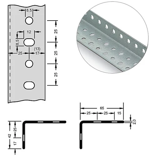 hofe Jeklen kotni profil za modularni sistem, 65 x 42 x 2 mm, dolžina 3 m, pocinkano, DE 6 kosov