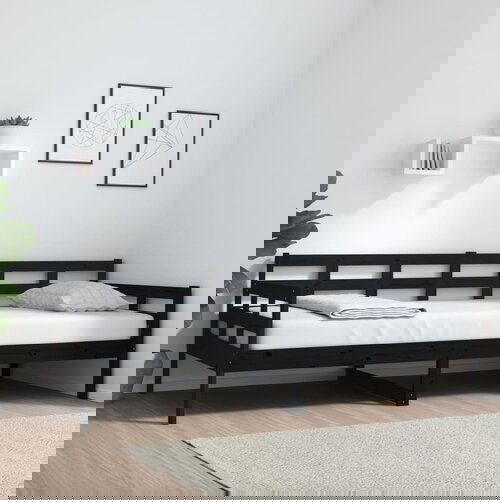 VidaXL Dnevni ležaj od masivne borovine crni 90 x 200 cm Slike