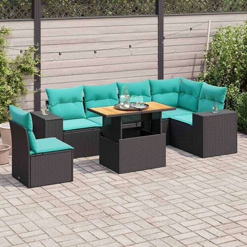  Vrtna garnitura - 7-dijelni set vrtnih sofa od poliratana s jastucima crni - Crna 1 Cene
