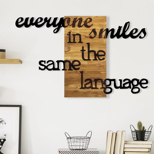 Wallity Zidna dekoracija Everyone Smiles in The Same Language, 95x3x58 cm, Crna Cene