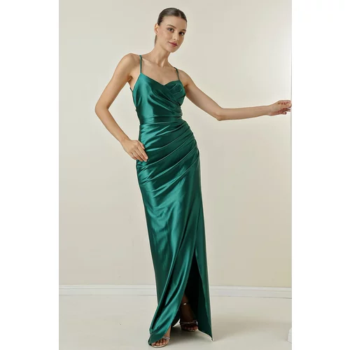 By Saygı Long Lined Satin Dress with Rope Straps and Ties at the Back.