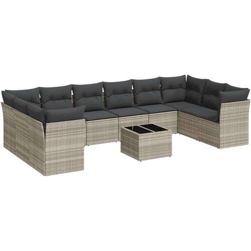 VidaXL 11-dijelni set vrtnih sofa poliratan s jastucima svijetlosivi Slike