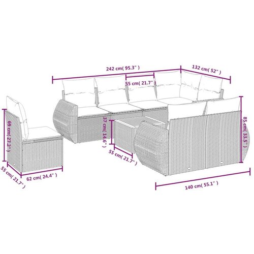 vidaXL 9-dijelni set vrtnih sofa s jastucima crni od poliratana Cijene