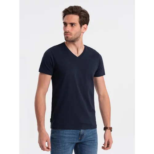 Ombre BASIC men's classic cotton T-shirt with a crew neckline - navy blue