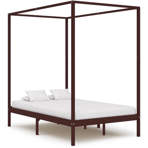 VidaXL Posteljni okvir z baldahinom temno rjav iz borovine 120x200 cm Slike