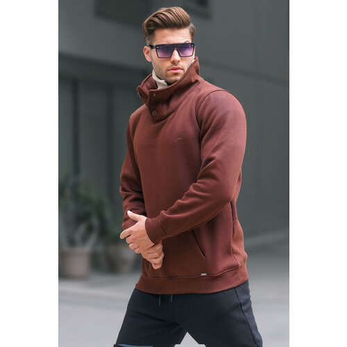 Madmext Dark Brown Collar Detailed Men's Sweatshirt 4411 Slike