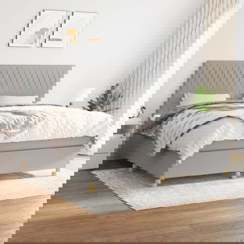 VidaXL Box spring postelja z vzmetnico svetlo siva 180x200 cm blago Slike