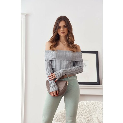 Fasardi A short gray blouse with bare shoulders Slike