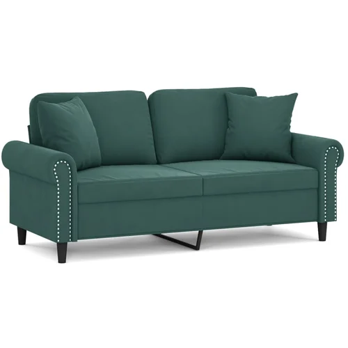 MAISON CHIC kavč - Sofa - Kanape dvosed z okrasnimi blazinami temno zelen 140 cm žamet, (21727607)