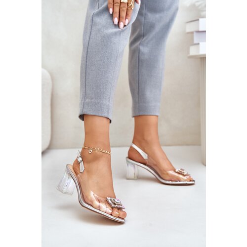 S. BARSKI Transparent sandals with a brooch on a heel D&amp;amp;A silver Slike