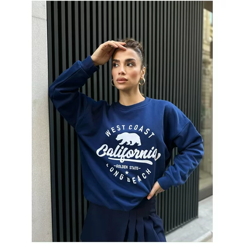 Laluvia Navy Blue Premium Cotton California Print Sweatshirt
