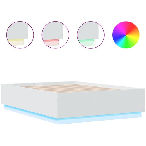 Maison Chic Posteljni okvir - Dvoposteljna postelja - Zakonska postelja z LED lučkami bel 120x190 cm inženirski les, (21695391) Cene