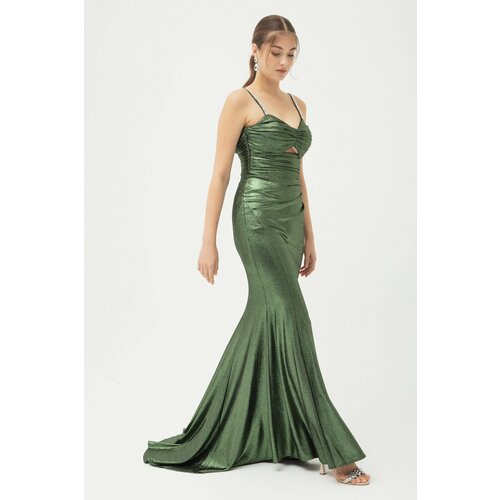 Lafaba Women's Green Stone Strap Long Evening Dress Slike