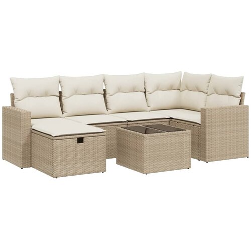 7-dijelni set vrtnih sofa od poliratana s jastucima bež 65.5 x 62 x 69 cm Slike
