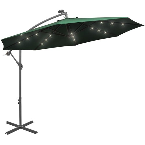 vidaXL Viseći Suncobran s LED Svjetlom 300 cm Zeleni Metalna Šipka Cene