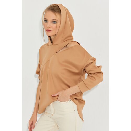 Cool & Sexy Women's Camel Window Scuba Sweatshirt Cene