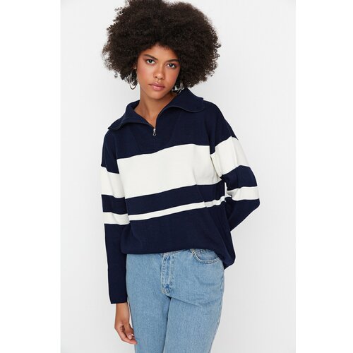 Trendyol Navy Blue Straight Collar Knitwear Sweater Slike