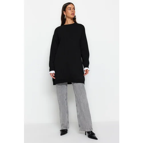 Trendyol Black Crew Neck Knitwear Sweater With Frill Detail On The Sleeves