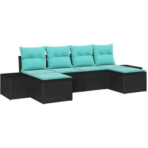 vidaXL Vrtna sedežna garnitura 6 pcs Črna in turkizna 184 x 62 x 85 cm, (5000020707) Cene
