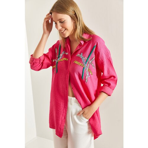 Bianco Lucci Women&amp;#039;s Stamp Palette Embroidered Linen Ayrobin Shirt Slike