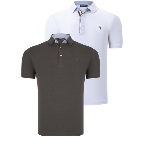 Dewberry DUAL SET T8582 MENS T-SHIRT-WHITE-KHAKI Slike