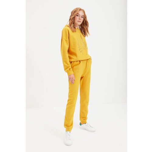 Trendyol Mustard Basic Jogger Raised Embroidered Knitted Sweatpants Slike