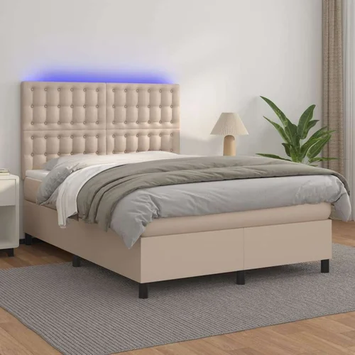  Krevet box spring madrac LED cappuccino 140x200cm umjetna koža