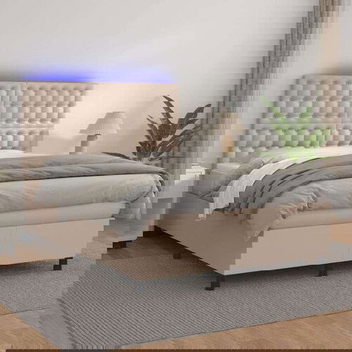  Krevet box spring madrac LED cappuccino 140x200cm umjetna koža Cene