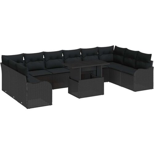  Set vrtnih sofa od 11 dijelova s jastučićima crni poli ratan dvosjedna vrtna sofa s spremi&amp;scaron;tem i jastučićima crni poli ratan Slike