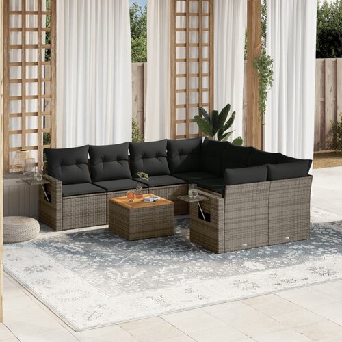 vidaXL 9-dijelni set vrtnih sofa od poliratana s jastucima sivi Cijene