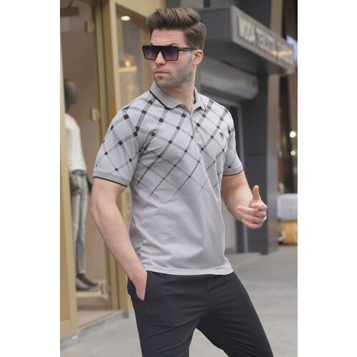 Madmext Men's Dyed Gray Buttoned Polo Neck T-Shirt 5867 Slike