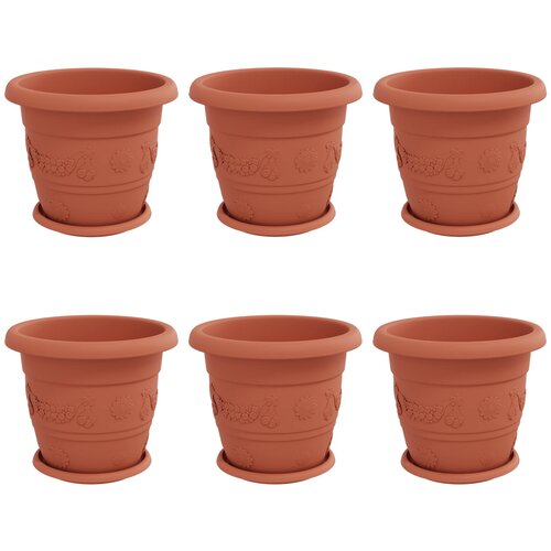 VidaXL Lončki za rastline 6 pcs Kamnito rdeča &amp;Oslash; 30 x 25 cm Plastika, (5000207845) Slike