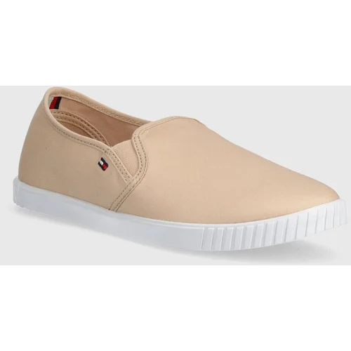 Tommy Hilfiger Teniske CANVAS SLIP-ON SNEAKER ženske, bež barva, FW0FW07806