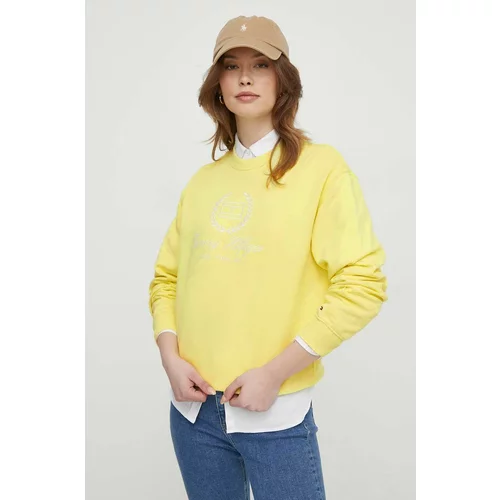 Tommy Hilfiger Bombažen pulover ženska, rumena barva