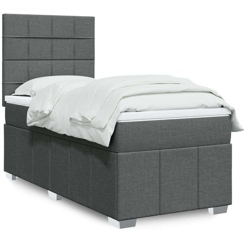 vidaXL Box spring postelja z vzmetnico temno siva 90x200 cm blago Cene