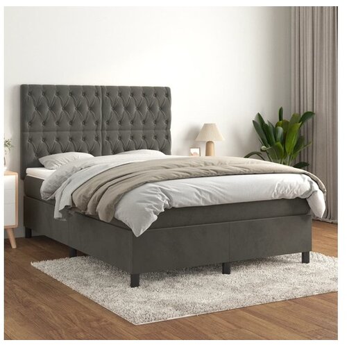  Box spring postelja z vzmetnico temno siva 140x200 cm žamet Cene