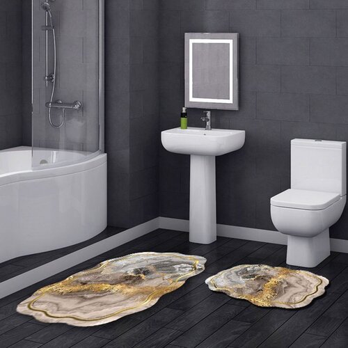  21018415Bj WhiteMinkGold Bathmat Set (2 Pieces) Cene