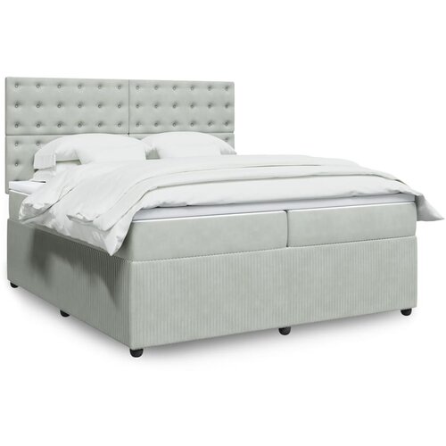 VidaXL Box spring postelja z vzmetnico svetlo siva 200x200 cm žamet Slike