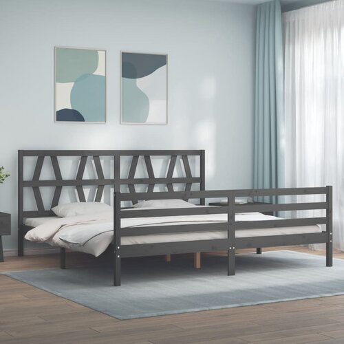 The Living Store Posteljni okvir z vzglavjem siv 200x200 cm trden les - Posteljni Okvir, (21527860) Slike