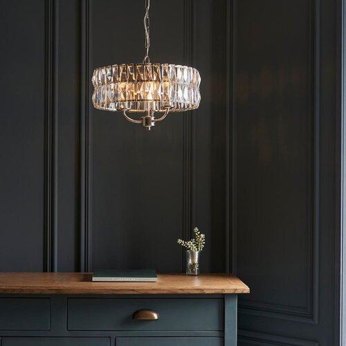  Endon 104466 - Luster na lancu CLIFTON 3xE14/6W/230V sjajni hrom/prozirno staklo Slike