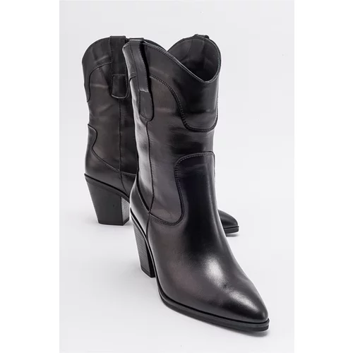 LuviShoes HOPEN Black Skin Genuine Leather Women's Heeled Boots