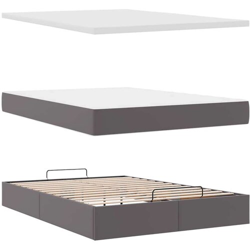 VidaXL otomanski okvir kreveta s madracem sivi 140x200cm umjetna koža Slike