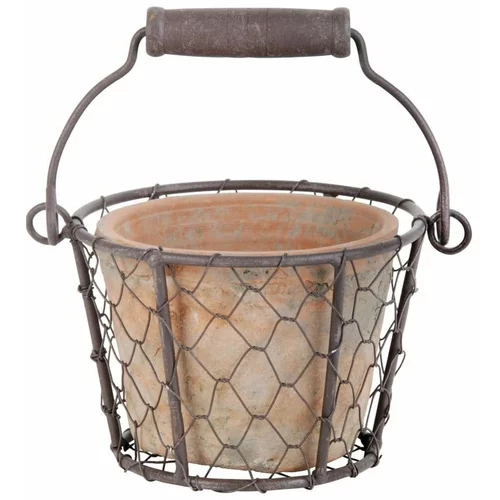 Esschert Design Žična košara z ročajem in loncem iz terakote