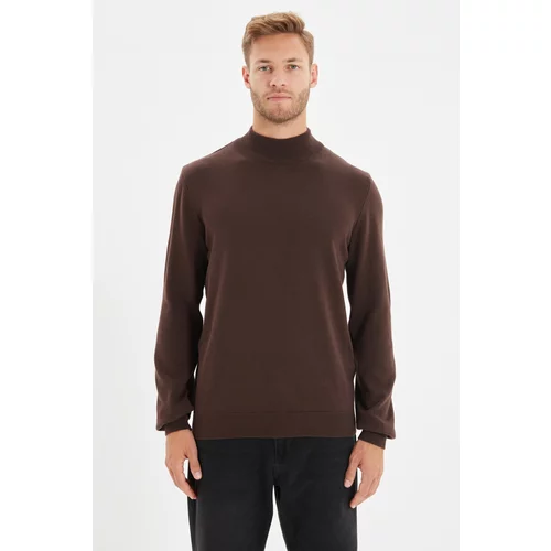 Trendyol Brown Men's Slim Fit Half Turtleneck 100% Cotton Basic Sweater