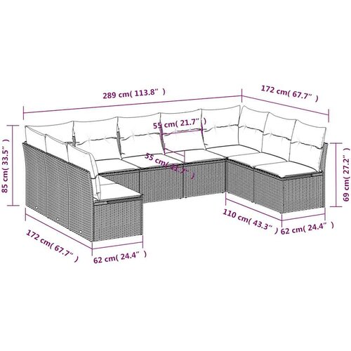  9-dijelni set vrtnih sofa s jastucima crni od poliratana Slike