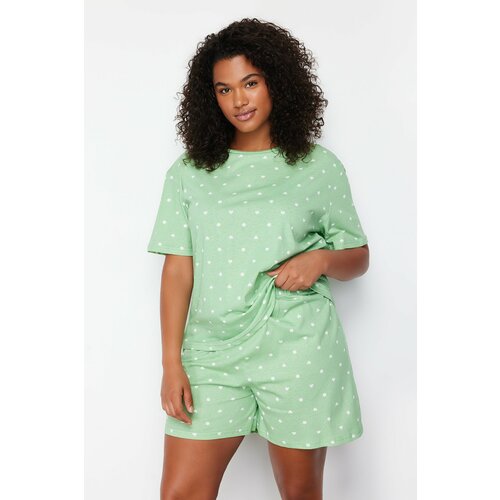 Trendyol Curve Mint Heart Patterned Knitted Pajamas Set Cene